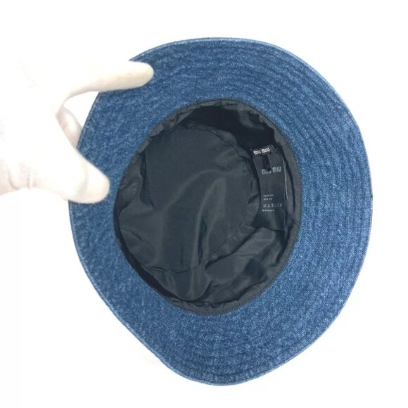 MIUMIU 5HC196 Denim logo hat bucket hat bob hat cotton blue/White main image 4